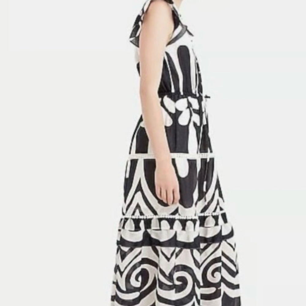 POINT SUR J CREW RATTI PRINT TIER RUFFLED NAVY & WHITE MAXI DRESS NEW WITH TAGS - Picture 2 of 14